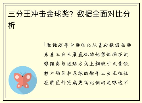 三分王冲击金球奖？数据全面对比分析